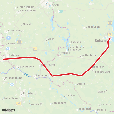Andere Linien Bergedorf > Schwarzenbek > Büchen > Schwerin map