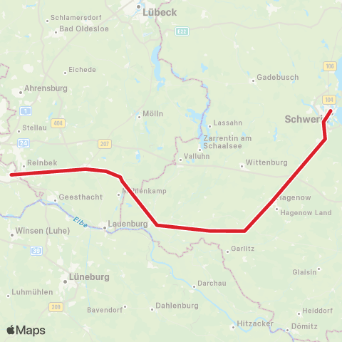 Andere Linien Bergedorf > Büchen > Schwerin map