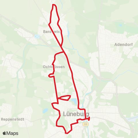 StadtBus/RegionalBus (Umland) Bf. Lüneburg > Bardowick >Bf. Lüneburg map