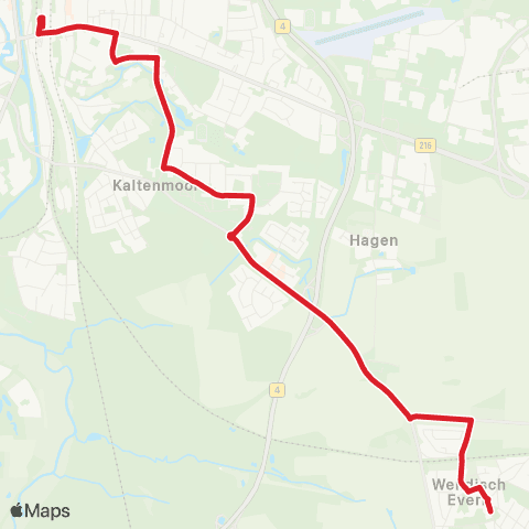 StadtBus/RegionalBus (Umland) Wendisch Evern > Bahnhof Lüneburg map