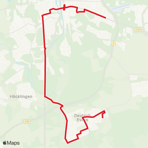 StadtBus/RegionalBus (Umland) Bf. Lüneburg > Deutsch Evern > Wendisch Evern map