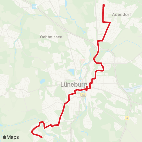 StadtBus/RegionalBus (Umland) Rosenkamp (Wendeplatz) > Bf. Lüneburg > Adendorf map