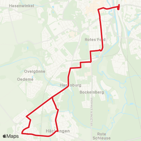 StadtBus/RegionalBus (Umland) Eintracht-Sportplatz > Hasenburg > Bf. Lüneburg map