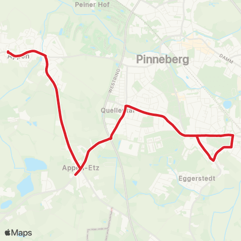 StadtBus/RegionalBus (Umland) Appen - Appen-Etz - Pinneberg map