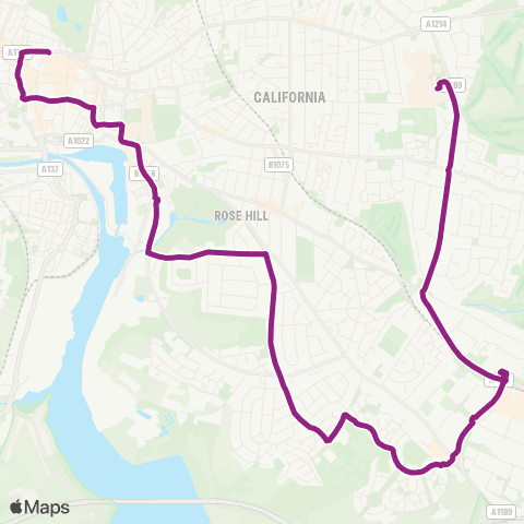 Ipswich Buses Tower Ramparts Bus Sta - Ipswich Hosp map