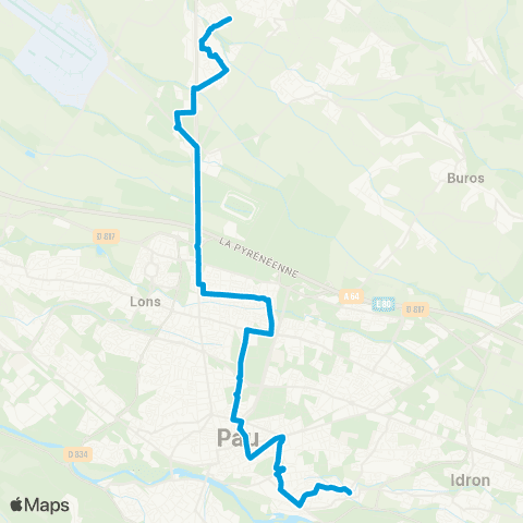 Idélis Bizanos Laurets <> Serres-Castet Liben map