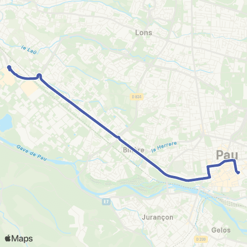 Idélis Pau Bosquet <> Lescar Soleil map