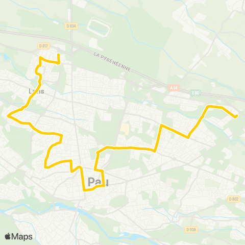 Idélis Pau CST Jean Feger <> Lons Hauts du Perlic map