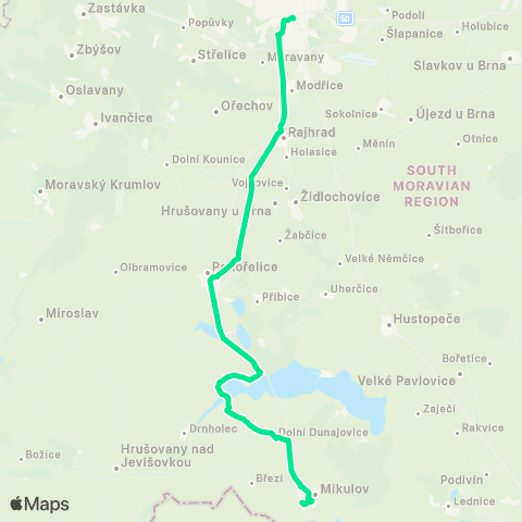 IDS JMK Brno - Modřice - Pohořelice - Pasohlávky - Dolní Dunajovice - Mikulov map
