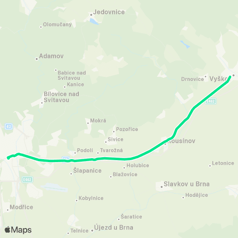 IDS JMK Vyškov - Rousínov - Brno map