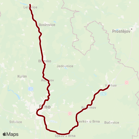 IDS JMK Vyškov - Holubice - Křenovice - Sokolnice - Brno - Blansko - Skalice Nad Svitavou - Letovice map