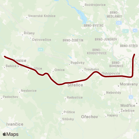IDS JMK Zastávka - Rosice - Střelice - Brno map