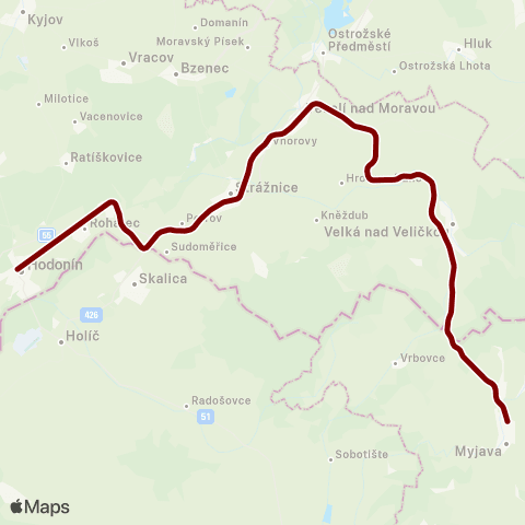 IDS JMK Myjava - Javorník Nad Veličkou - Velká Nad Veličkou - Veselí Nad Moravou - Strážnice - Hodonín map