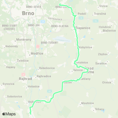IDS JMK Brno - Šlapanice - Kobylnice - Sokolnice - Měnín - Židlochovice map