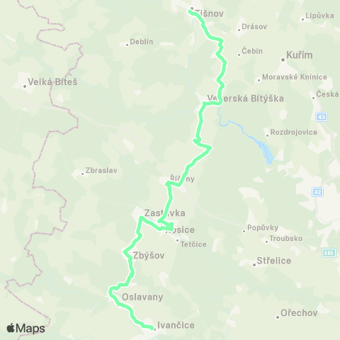 IDS JMK Tišnov - Veverská Bítýška - Zastávka - Zbýšov - Oslavany - Ivančice map