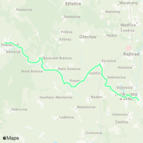 IDS JMK Ivančice - Dolní Kounice - Židlochovice map