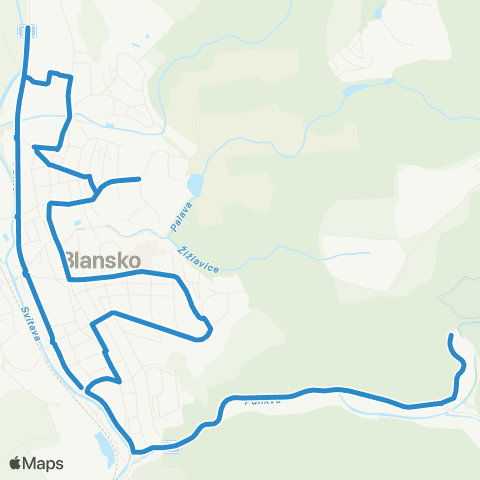 IDS JMK Blansko, Starohraběcí Huť - Blansko, Autobusové Stanoviště – Blansko, Sever – Blansko, Horní Lhota - Blansko, Autobusové Stanoviště map