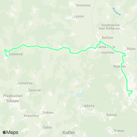 IDS JMK Lomnice - Brťov-Jeneč - Žernovník - Černá Hora - Bořitov - Rájec-Jestřebí - Spešov - Blansko map