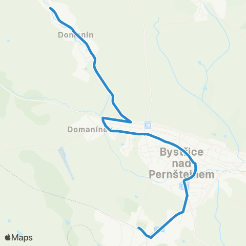 IDS JMK Bystřice Nad Pernštejnem: Domanín - Domanínek - Masarykovo Nám. - Gymnázium - Železniční Stanice map