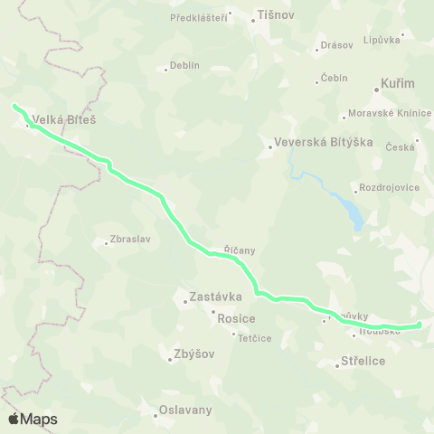 IDS JMK Brno - Říčany - Domašov - Velká Bíteš map