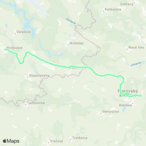 IDS JMK Moravský Krumlov - Jamolice - Dukovany - Rouchovany - Hrotovice map