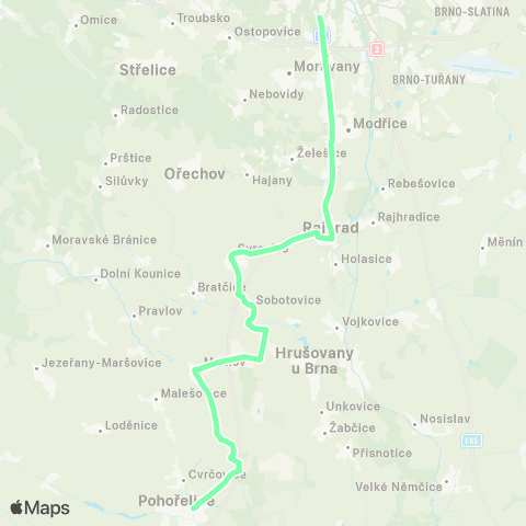 IDS JMK Brno - Rajhrad - Syrovice - Ledce - Medlov - Pohořelice map