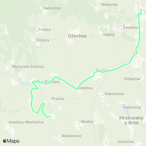 IDS JMK Modřice - Dolní Kounice - Trboušany - Kupařovice - Malešovice map