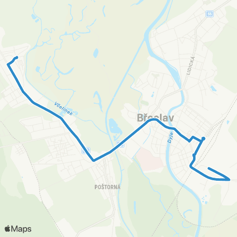 IDS JMK Břeclav: Gumotex - Poštorná - Charvátská Nová Ves map