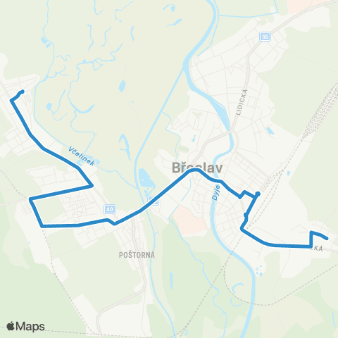 IDS JMK Břeclav: Městský Hřbitov - Poštorná - Charvátská Nová Ves map