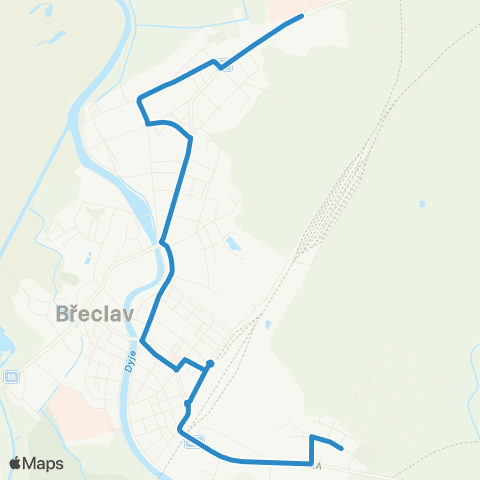 IDS JMK Břeclav: Městský Hřbitov - Sovadinova - Křižovatka Ladná map