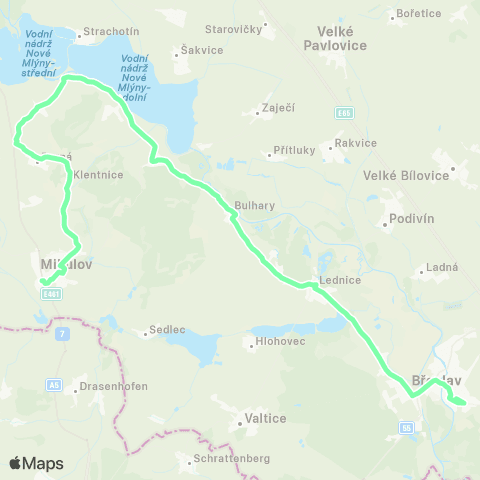 IDS JMK Mikulov - Perná - Horní Věstonice - Milovice - Lednice - Břeclav map