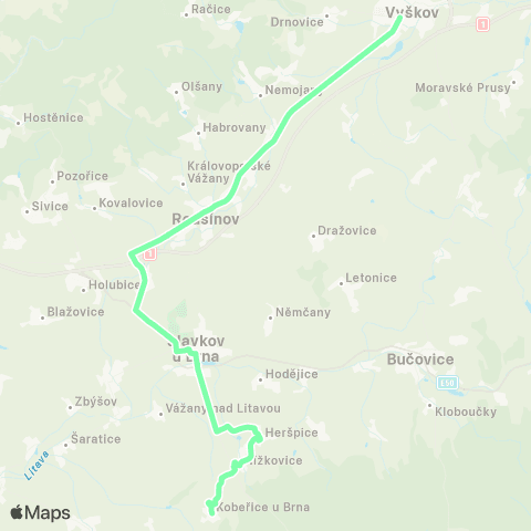 IDS JMK Kobeřice - Nížkovice - Heršpice - Slavkov U Brna - Rousínov - Vyškov map