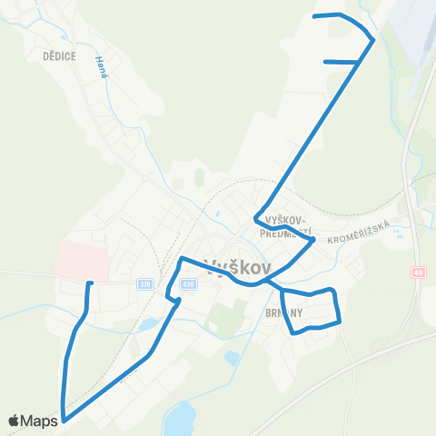 IDS JMK Vyškov: Poliklinika - Autobusové Nádraží - Palánek - Pustiměřská map