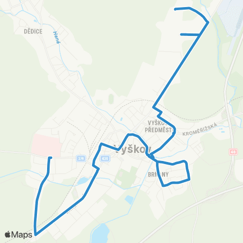 IDS JMK Vyškov: Pustiměřská - Remagg - AgrodůM - Autobusové Nádraží - Poliklinika map