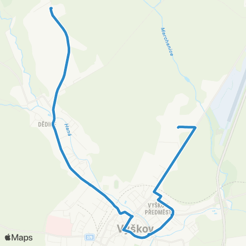 IDS JMK Vyškov: Vtúpv - Dědice, Kasárna - Autobusové Nádraží - Na Vyhlídce - Fritzmeier map