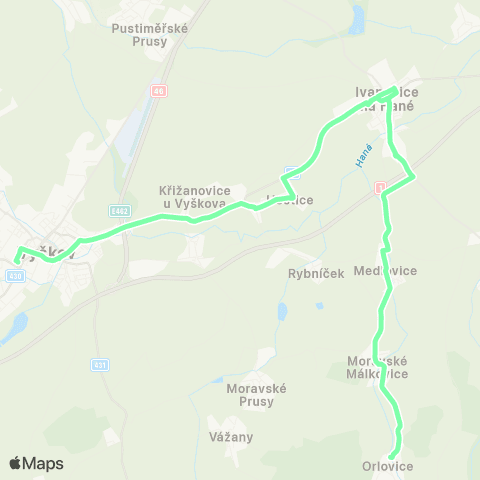 IDS JMK Vyškov - Ivanovice Na Hané - Orlovice map