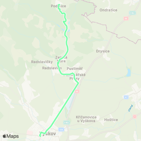 IDS JMK Vyškov - Pustiměř - Radslavice - Podivice map