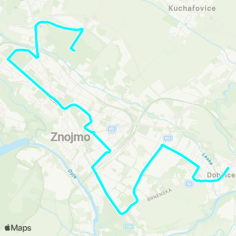 IDS JMK Znojmo: Nemocnice - Pražská - Železniční Stanice - Dobšice map