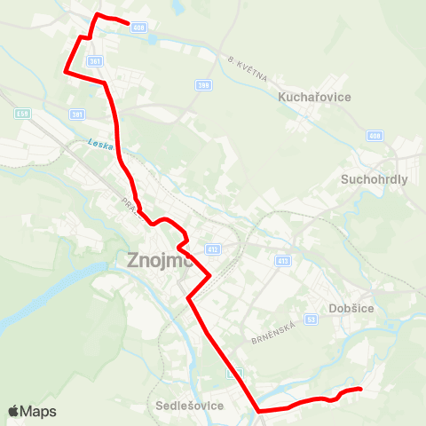 IDS JMK Znojmo: Oblekovice – Železniční Stanice – Nemocnice – Přímětice map