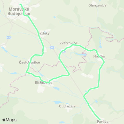 IDS JMK Moravské Budějovice - Blanné - Častohostice - Pavlice map