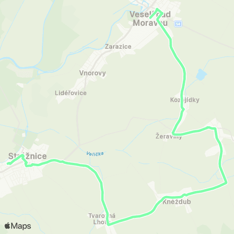 IDS JMK Veselí Nad Moravou - Hroznová Lhota - Kněždub - Tvarožná Lhota - Strážnice map