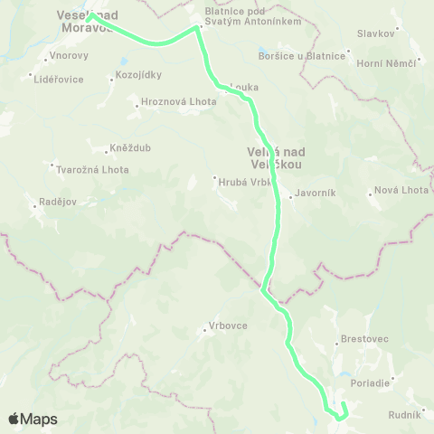 IDS JMK Náhradní Doprava Za Vlakveselí Nad Moravou - Vrbovce map
