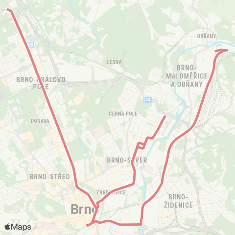 IDS JMK (Obřany, Babická - ) Maloměřický Most - Česká - Náměstí Míru map