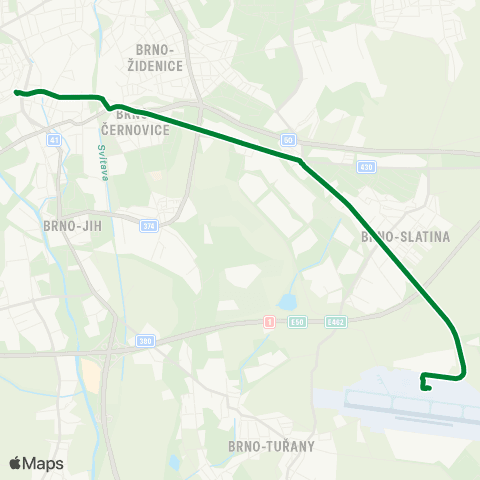 IDS JMK Letiště Tuřany - Hlavní Nádraží map