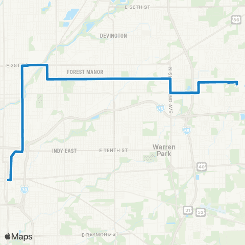 IndyGo East 34th St map