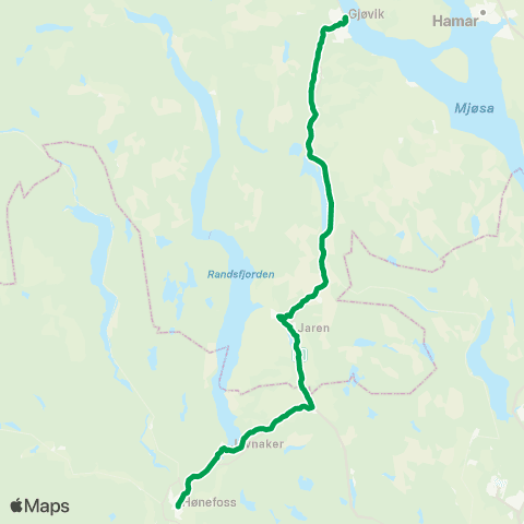 Innlandstrafikk Lillehammer-Gjøvik-Hønefoss map