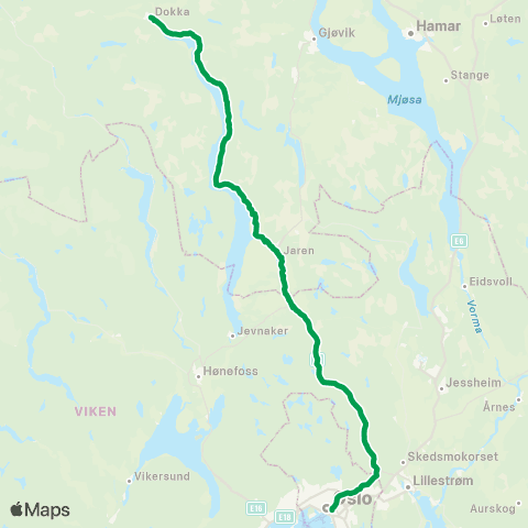 Innlandstrafikk Dokka-Hov-Brandbu-Oslo map