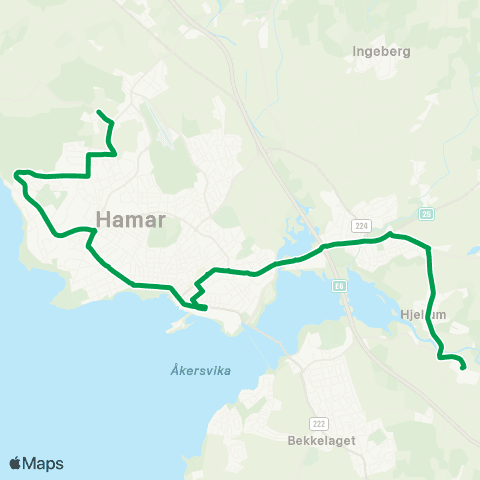 Innlandstrafikk Sanderud - Hamar vest map