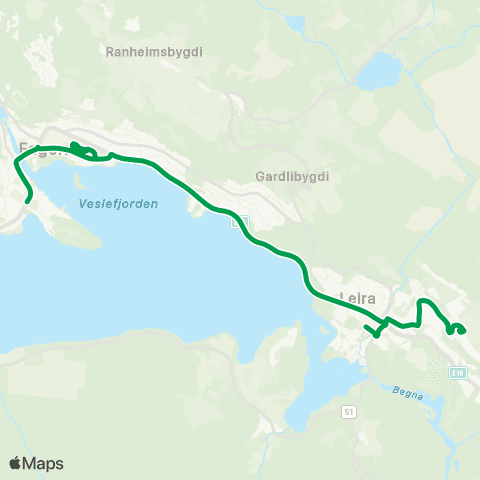 Innlandstrafikk Fagernes - Leira map