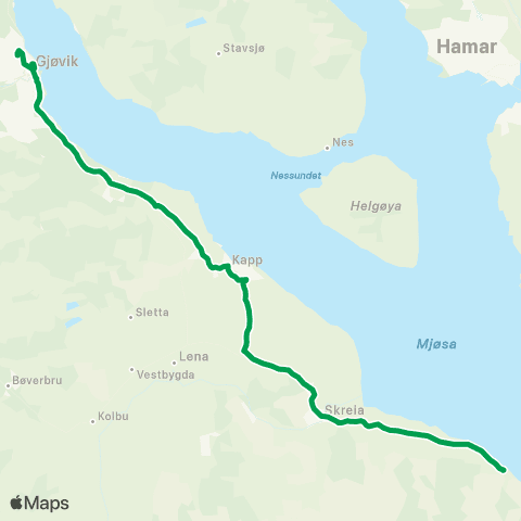 Innlandstrafikk Fjellhaug-Skreia-Kapp-Gjøvik map